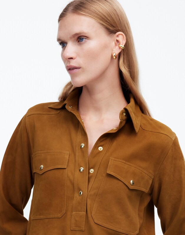Button-Up Mini Shirtdress in Suede LEATHER SUEDE