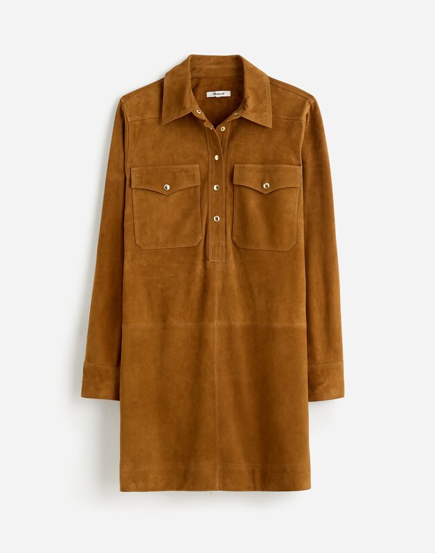 Button-Up Mini Shirtdress in Suede LEATHER SUEDE
