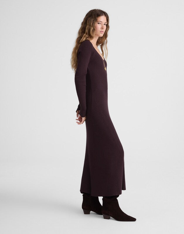 The Signature Knit V-Neck Midi Dress ESPRESSO