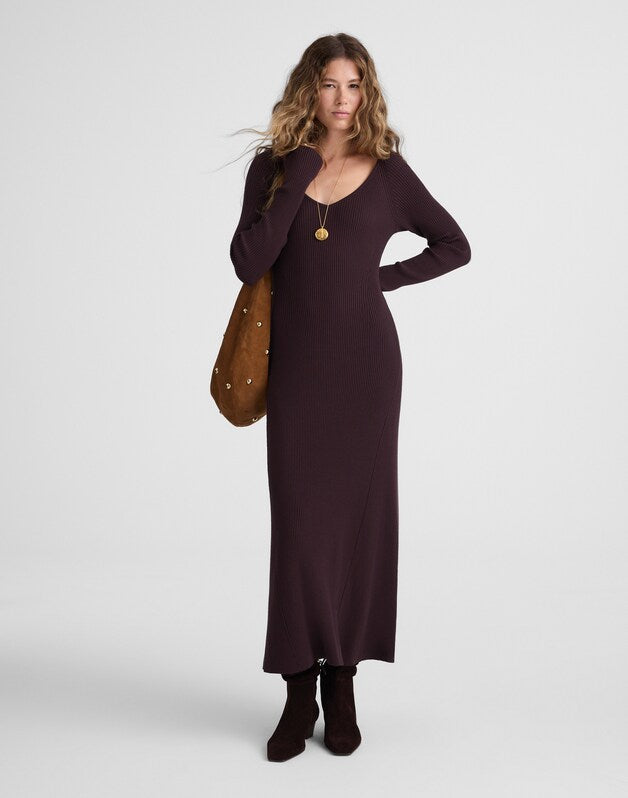 The Signature Knit V-Neck Midi Dress ESPRESSO