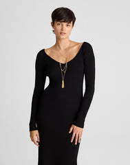 The Signature Knit V-Neck Midi Dress ABYSS