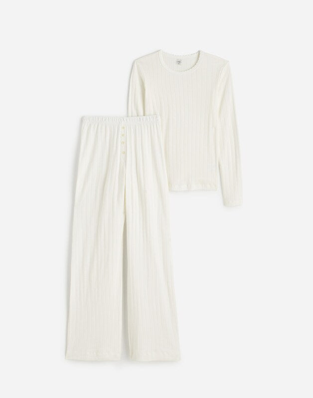 Madewell x LESET Pointelle Perfect Tee &amp; Pant Set WHITE