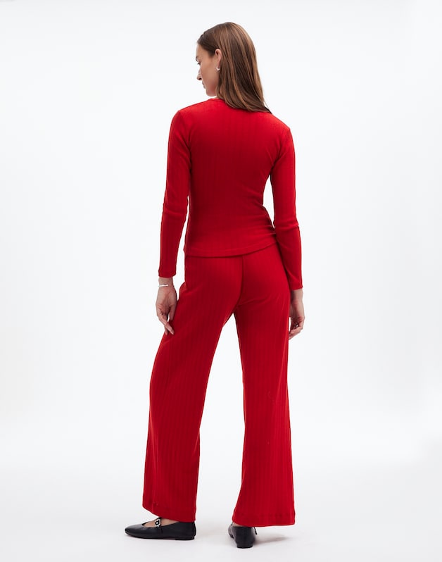Madewell x LESET Pointelle Perfect Tee &amp; Pant Set CHERRY