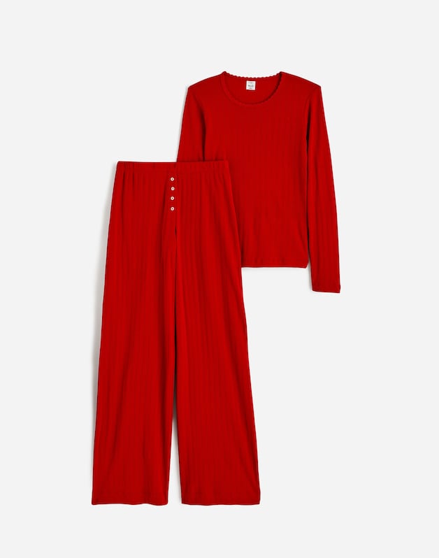 Madewell x LESET Pointelle Perfect Tee &amp; Pant Set CHERRY