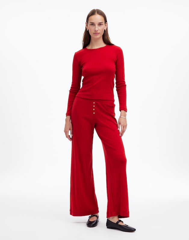 Madewell x LESET Pointelle Perfect Tee &amp; Pant Set CHERRY