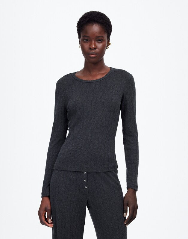 Madewell x LESET Pointelle Perfect Tee &amp; Pant Set GREY MELANGE