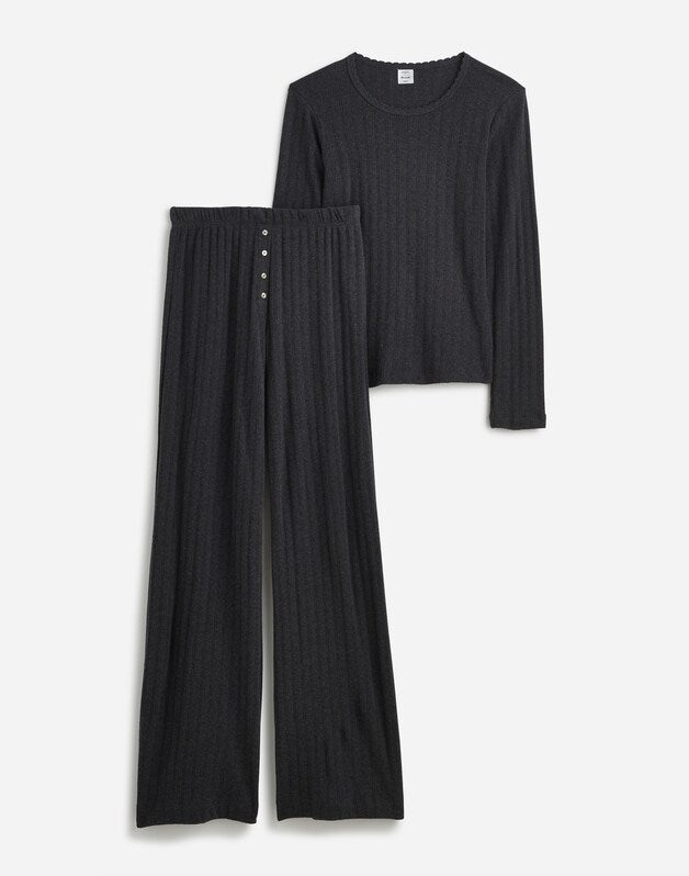 Madewell x LESET Pointelle Perfect Tee &amp; Pant Set GREY MELANGE