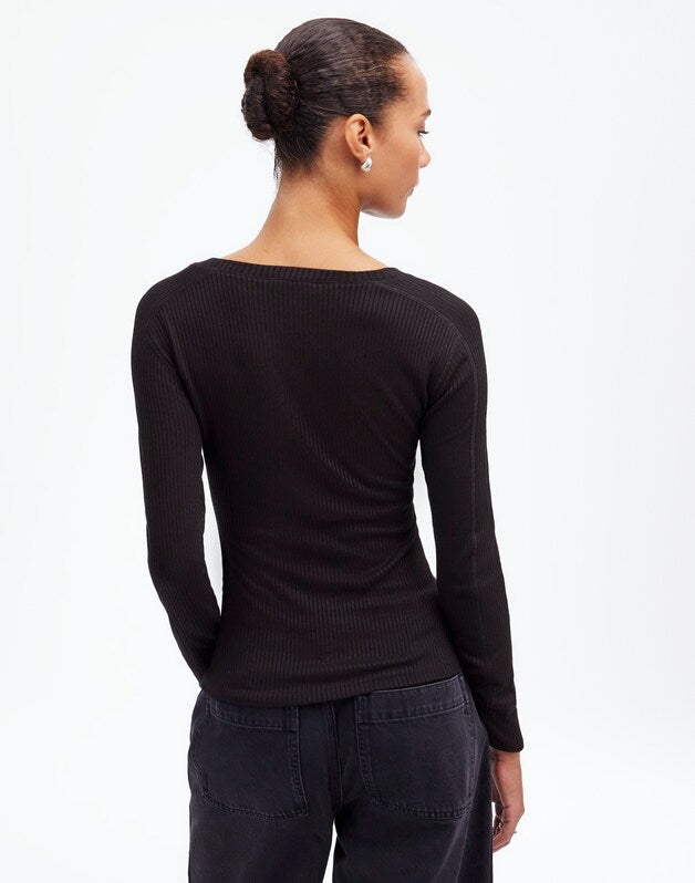 Ribbed Crewneck Long-Sleeve Tee JET BLACK