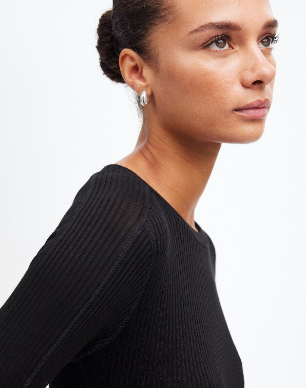 Ribbed Crewneck Long-Sleeve Tee JET BLACK