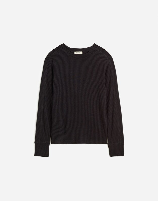 Ribbed Crewneck Long-Sleeve Tee JET BLACK