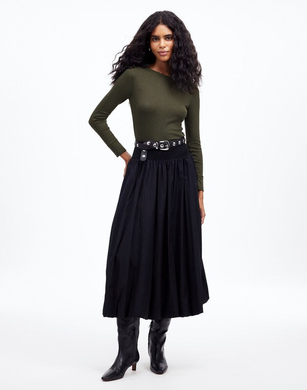 Ribbed Crewneck Long-Sleeve Tee MOSSY UMBER