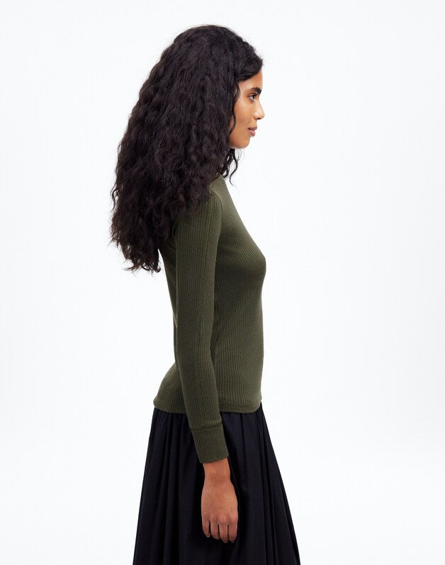 Ribbed Crewneck Long-Sleeve Tee MOSSY UMBER