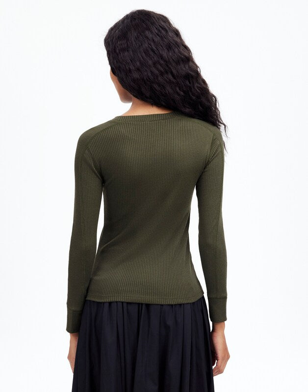 Ribbed Crewneck Long-Sleeve Tee MOSSY UMBER