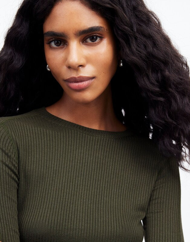 Ribbed Crewneck Long-Sleeve Tee MOSSY UMBER