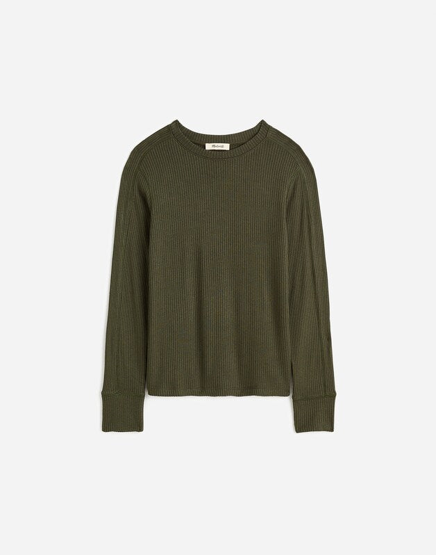 Ribbed Crewneck Long-Sleeve Tee MOSSY UMBER