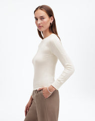 Ribbed Crewneck Long-Sleeve Tee HTHR CREAM