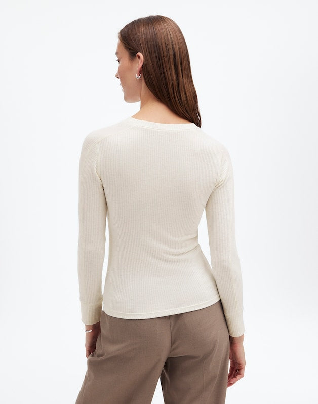Ribbed Crewneck Long-Sleeve Tee HTHR CREAM