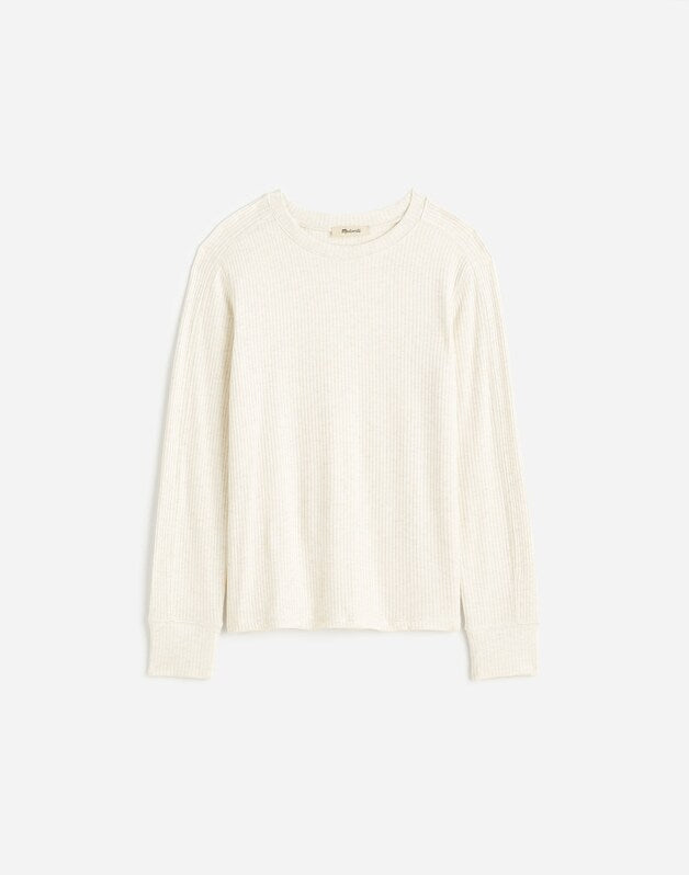 Ribbed Crewneck Long-Sleeve Tee HTHR CREAM