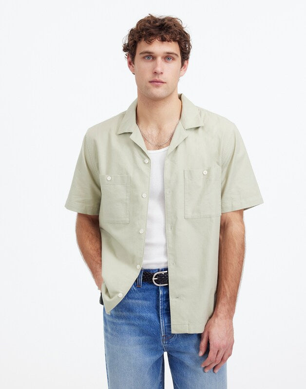 Camp Collar Short-Sleeve Shirt in Everyday Twill DUSTY CELADON