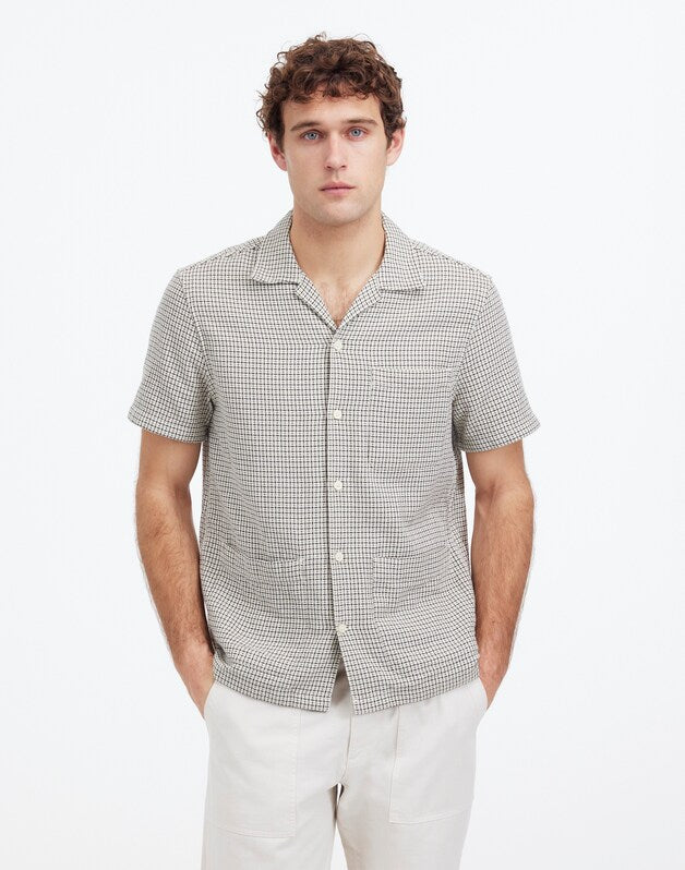 Basketweave Short-Sleeve Button-Up DUSTY CELADON