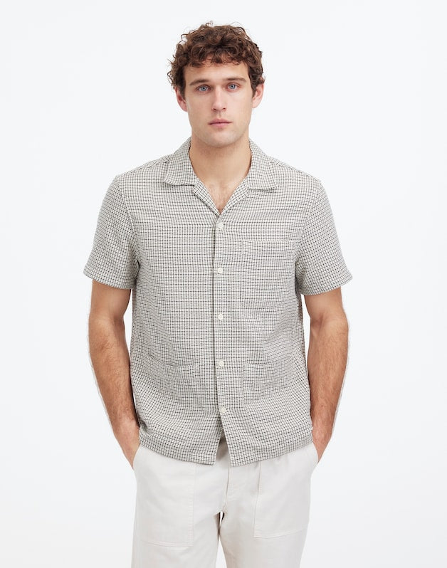 Basketweave Short-Sleeve Button-Up DUSTY CELADON