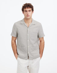 Basketweave Short-Sleeve Button-Up DUSTY CELADON