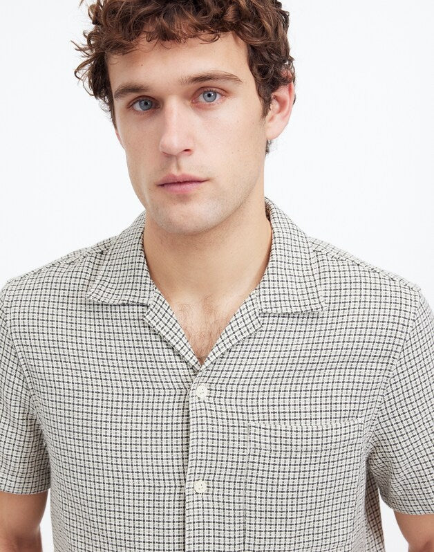 Basketweave Short-Sleeve Button-Up DUSTY CELADON