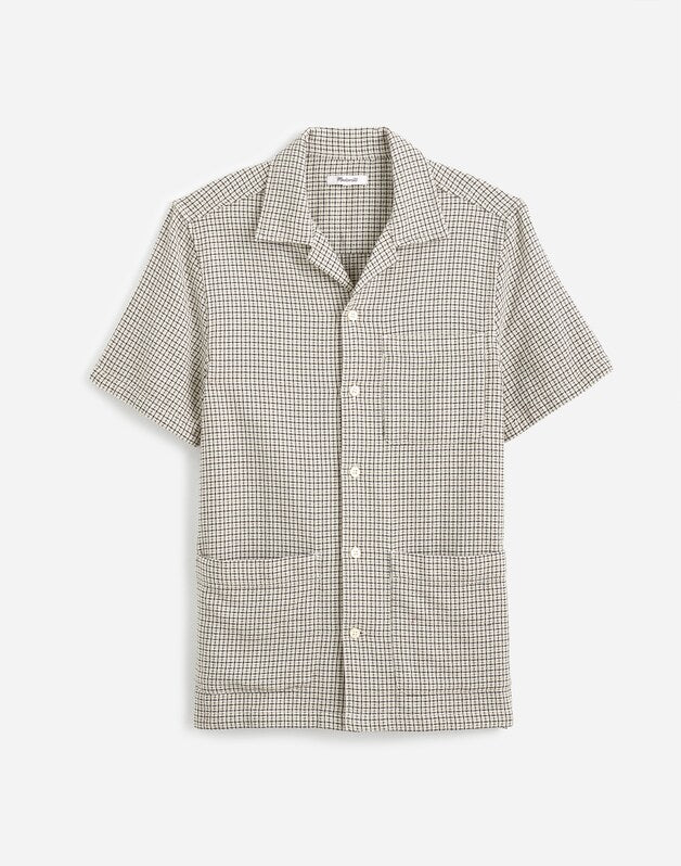 Basketweave Short-Sleeve Button-Up DUSTY CELADON
