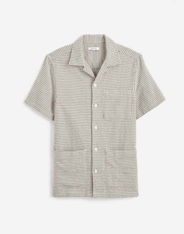 Basketweave Short-Sleeve Button-Up DUSTY CELADON