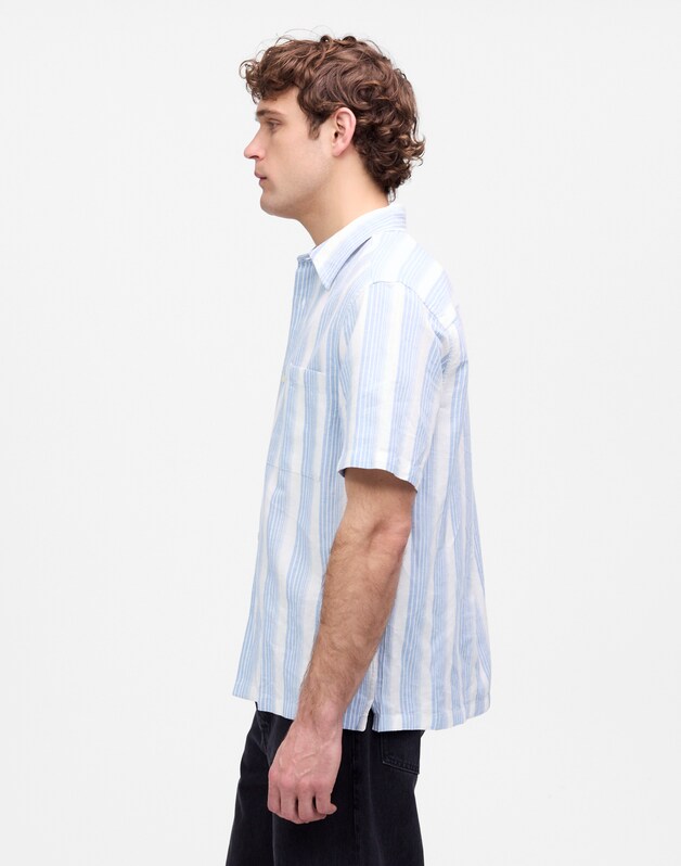 Button-Up Short-Sleeve Shirt in Cotton-Linen Blend AMERICANA BLUE