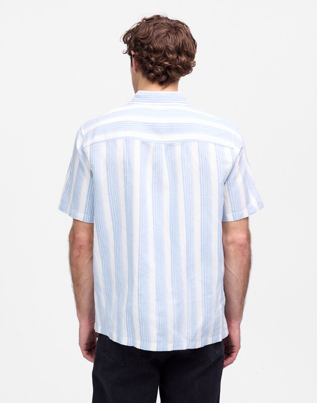 Button-Up Short-Sleeve Shirt in Cotton-Linen Blend AMERICANA BLUE