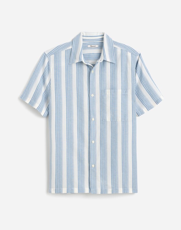 Button-Up Short-Sleeve Shirt in Cotton-Linen Blend AMERICANA BLUE