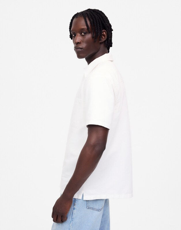 Button-Up Short-Sleeve Shirt in Cotton-Linen Blend WHITE