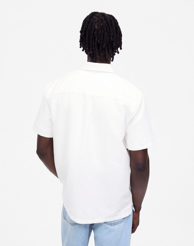 Button-Up Short-Sleeve Shirt in Cotton-Linen Blend WHITE