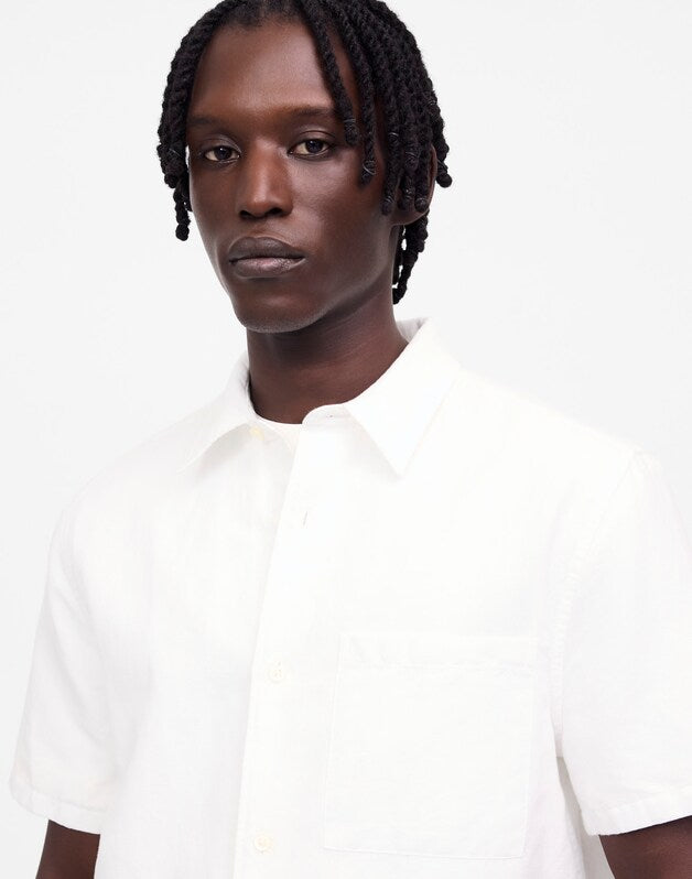 Button-Up Short-Sleeve Shirt in Cotton-Linen Blend WHITE