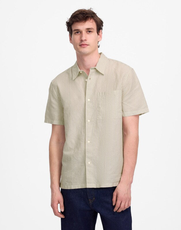 Button-Up Short-Sleeve Shirt in Cotton-Linen Blend DUSTY CELADON
