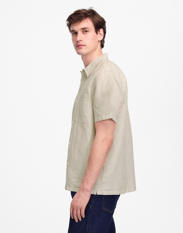 Button-Up Short-Sleeve Shirt in Cotton-Linen Blend DUSTY CELADON