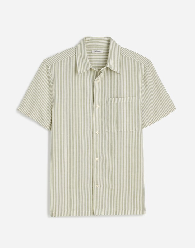 Button-Up Short-Sleeve Shirt in Cotton-Linen Blend DUSTY CELADON