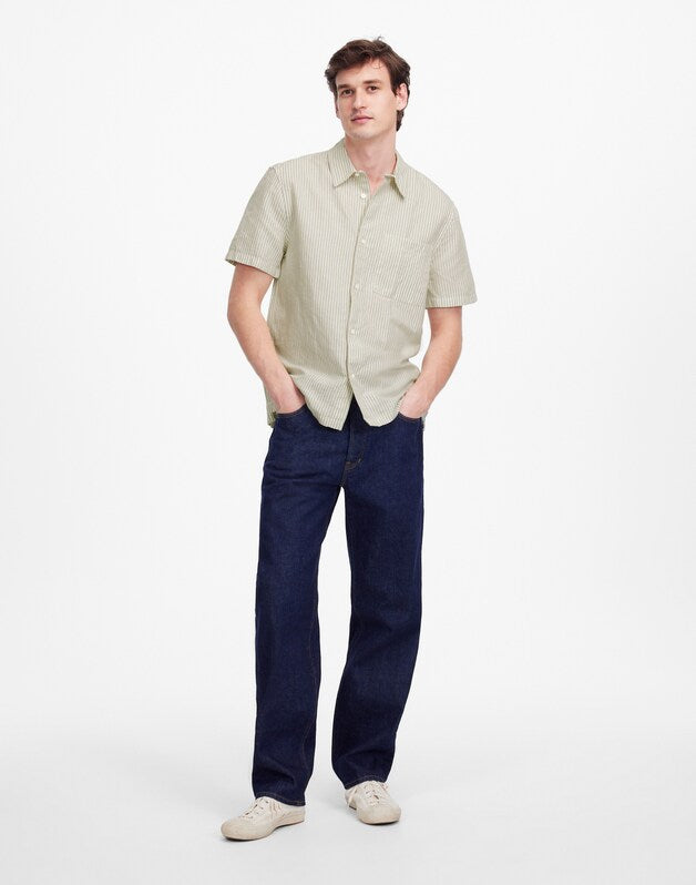 Button-Up Short-Sleeve Shirt in Cotton-Linen Blend DUSTY CELADON