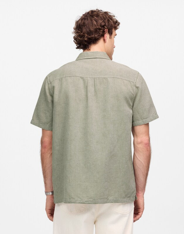 Button-Up Short-Sleeve Shirt in Cotton-Linen Blend SAGE