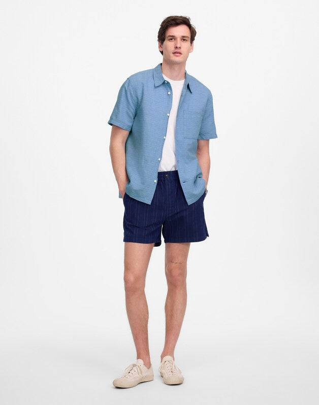 Button-Up Short-Sleeve Shirt in Cotton-Linen Blend MICRO STRIPE