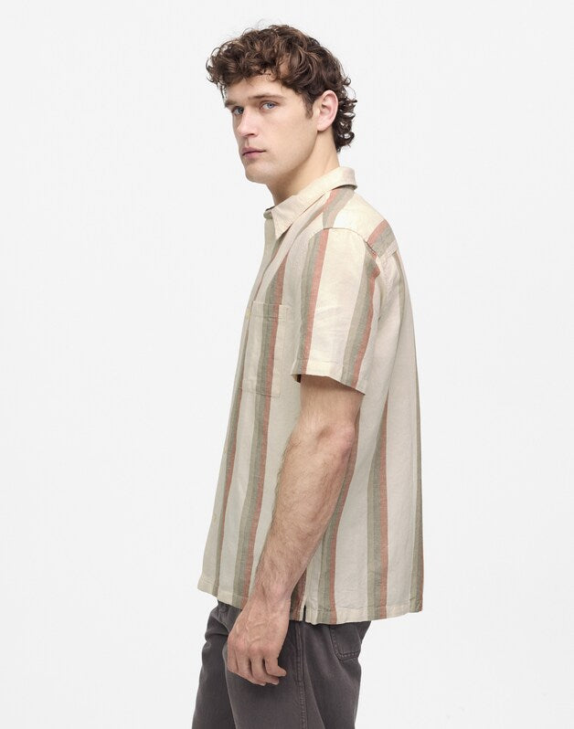 Button-Up Short-Sleeve Shirt in Cotton-Linen Blend VINTAGE IVORY