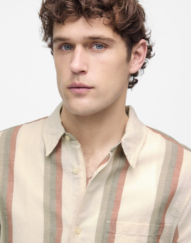 Button-Up Short-Sleeve Shirt in Cotton-Linen Blend VINTAGE IVORY
