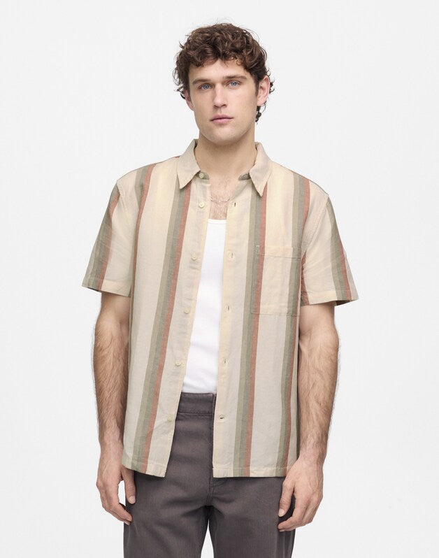 Button-Up Short-Sleeve Shirt in Cotton-Linen Blend VINTAGE IVORY