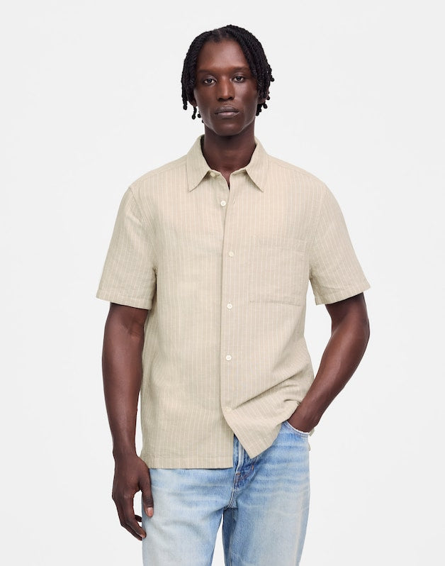 Button-Up Short-Sleeve Shirt in Cotton-Linen Blend BENGAL PLAID