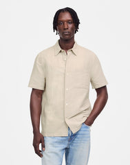Button-Up Short-Sleeve Shirt in Cotton-Linen Blend BENGAL PLAID