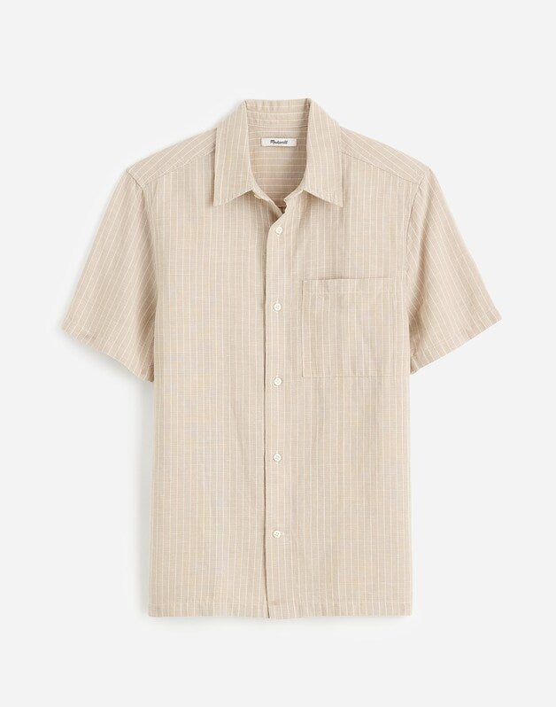 Button-Up Short-Sleeve Shirt in Cotton-Linen Blend BENGAL PLAID