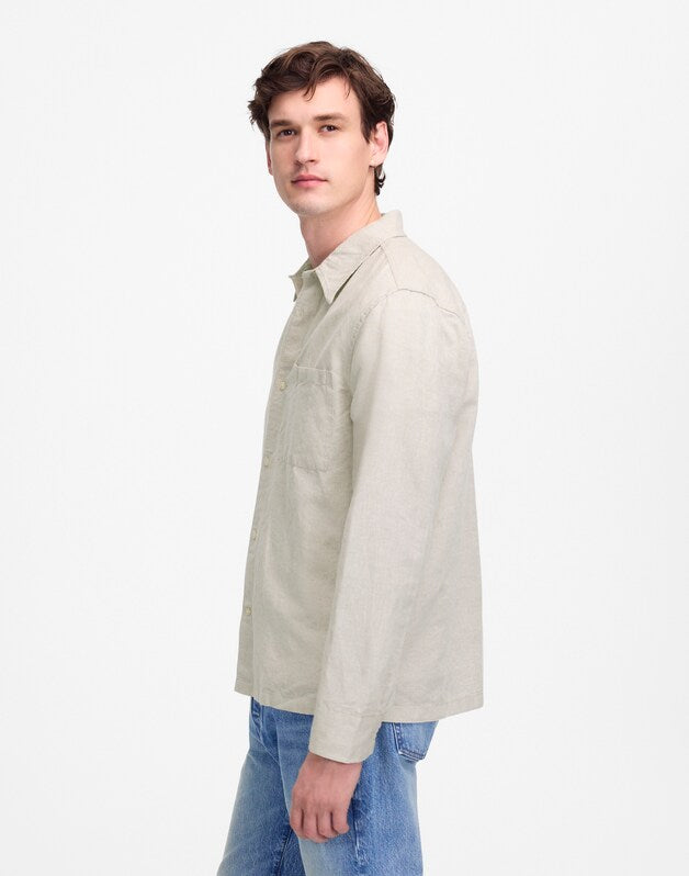 Button-Up Shirt in Cotton-Linen Blend OAT