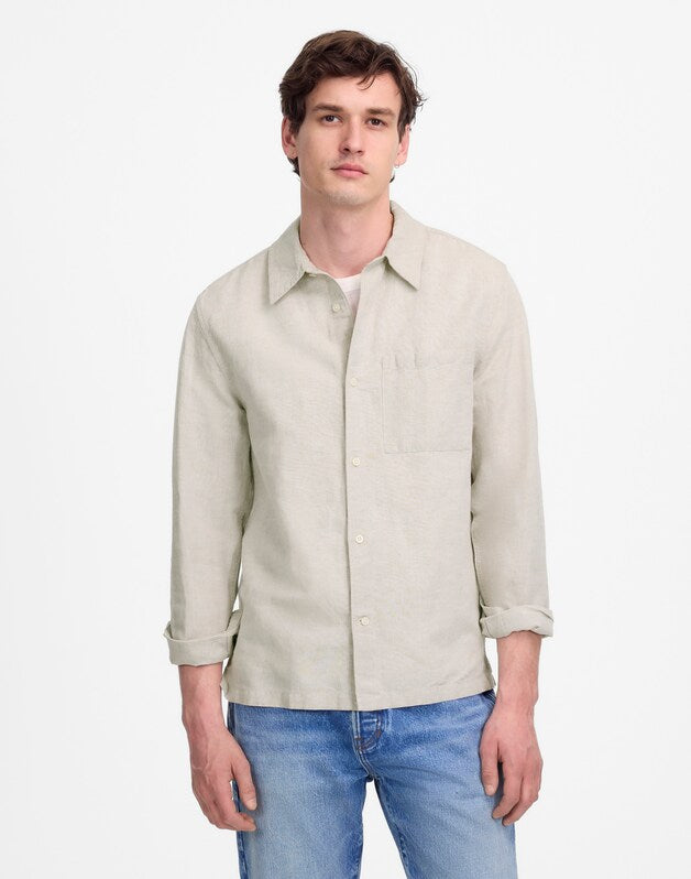 Button-Up Shirt in Cotton-Linen Blend OAT