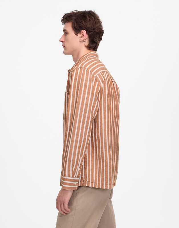 Button-Up Shirt in Cotton-Linen Blend SADDLE BROWN